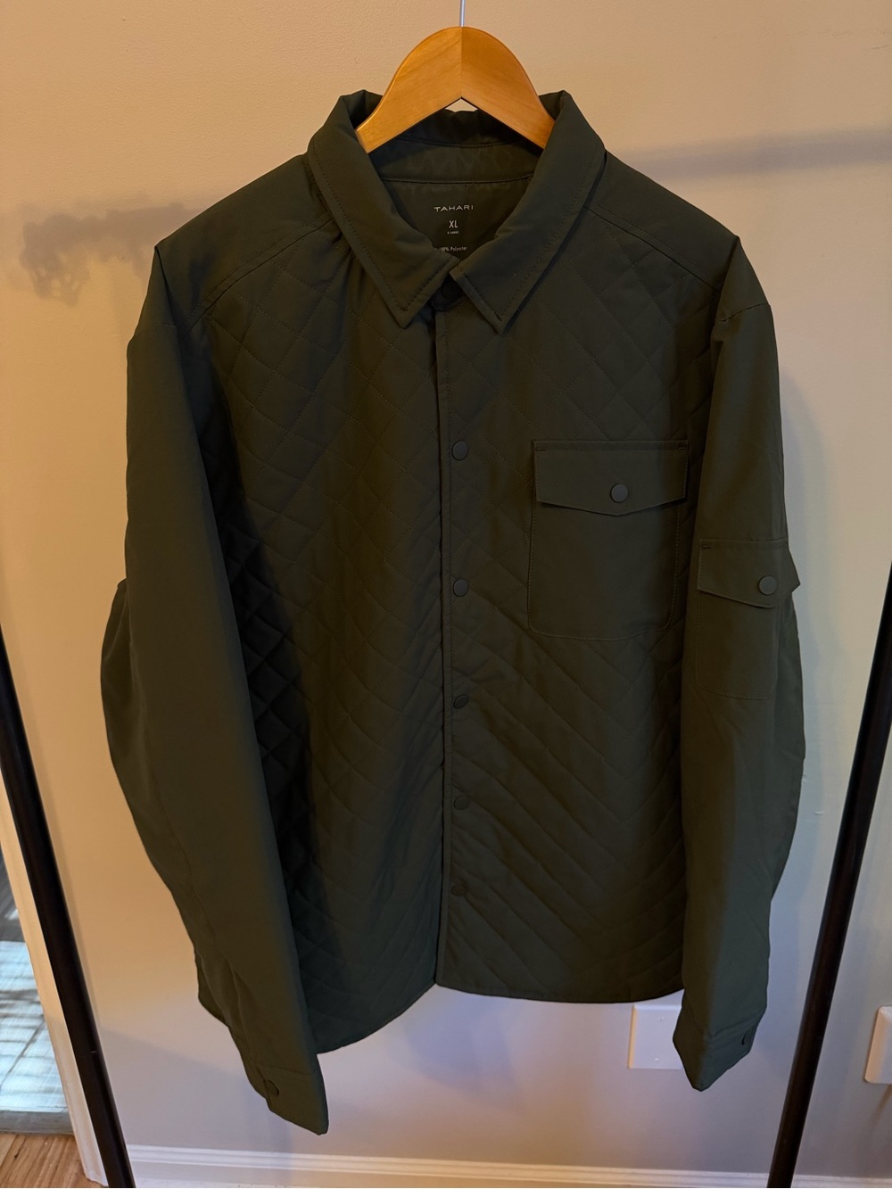 Tahari Olive Quilted Button-Front Shirt Jacket